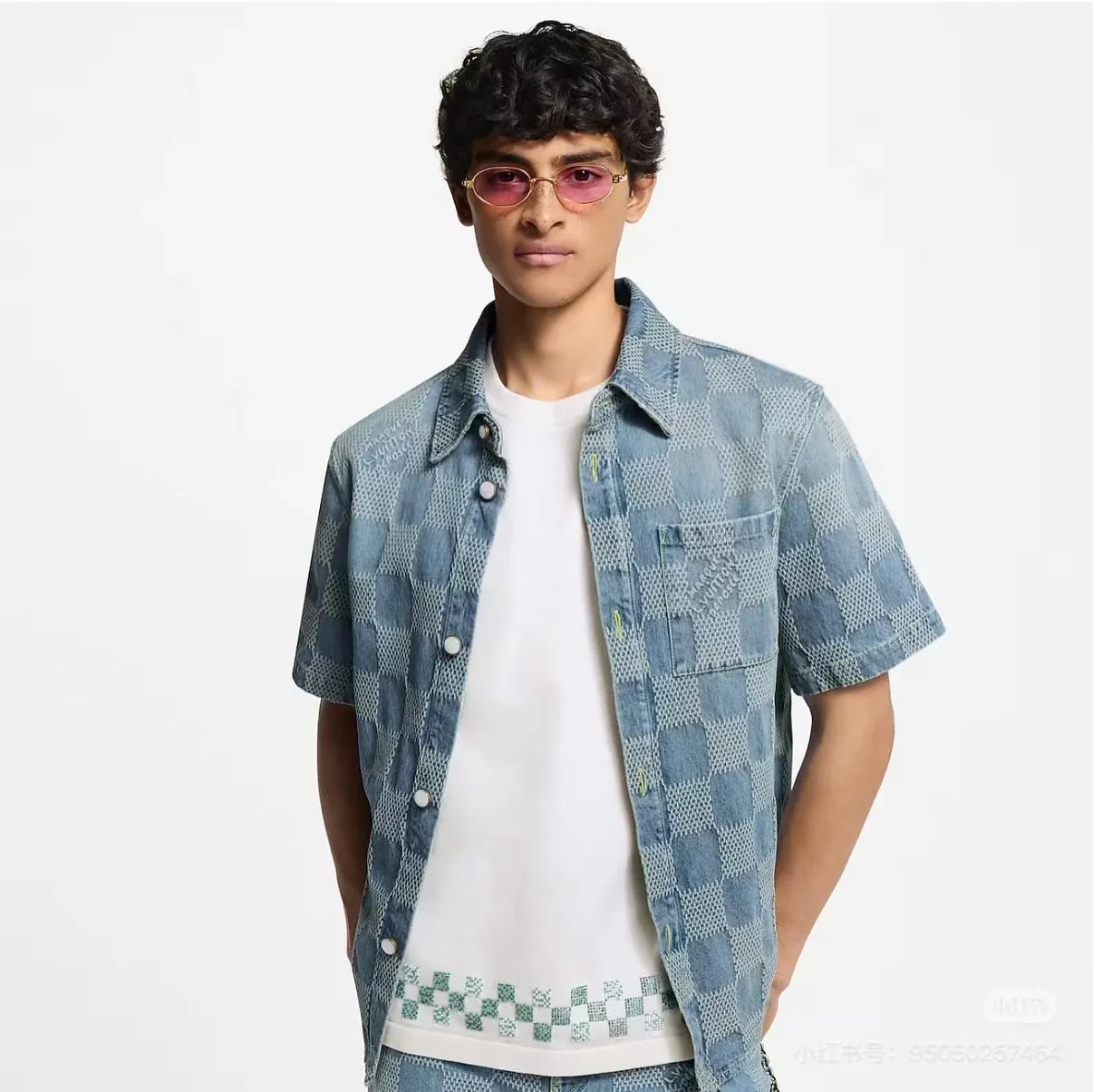 Louis Vuitton/Louis Vuitton all-over checkerboard denim short sleeves